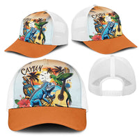 Cayman Islands Mesh Trucker Cap Iguanas And Parrot Hisbius Flower - Wonder Print Shop