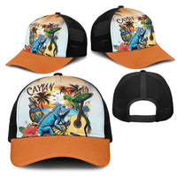 Cayman Islands Mesh Trucker Cap Iguanas And Parrot Hisbius Flower - Wonder Print Shop