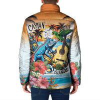 Cayman Islands Padded Jacket Iguanas And Parrot Hisbius Flower - Wonder Print Shop