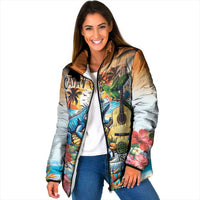 Cayman Islands Padded Jacket Iguanas And Parrot Hisbius Flower - Wonder Print Shop