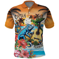 Cayman Islands Polo Shirt Iguanas And Parrot Hisbius Flower - Wonder Print Shop
