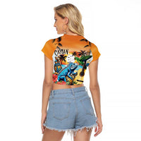 Cayman Islands Raglan Cropped T Shirt Iguanas And Parrot Hisbius Flower - Wonder Print Shop