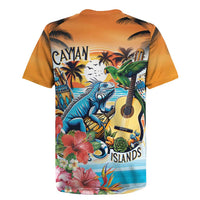 Cayman Islands Rugby Jersey Iguanas And Parrot Hisbius Flower - Wonder Print Shop