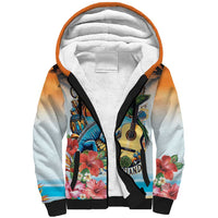Cayman Islands Sherpa Hoodie Iguanas And Parrot Hisbius Flower - Wonder Print Shop