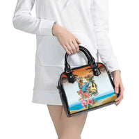 Cayman Islands Shoulder Handbag Iguanas And Parrot Hisbius Flower - Wonder Print Shop