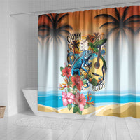 Cayman Islands Shower Curtain Iguanas And Parrot Hisbius Flower - Wonder Print Shop