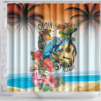 Cayman Islands Shower Curtain Iguanas And Parrot Hisbius Flower - Wonder Print Shop