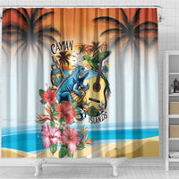 Cayman Islands Shower Curtain Iguanas And Parrot Hisbius Flower - Wonder Print Shop