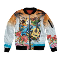 Cayman Islands Sleeve Zip Bomber Jacket Iguanas And Parrot Hisbius Flower - Wonder Print Shop