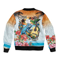 Cayman Islands Sleeve Zip Bomber Jacket Iguanas And Parrot Hisbius Flower - Wonder Print Shop