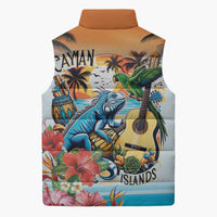 Cayman Islands Sleeveless Puffer Jacket Iguanas And Parrot Hisbius Flower - Wonder Print Shop