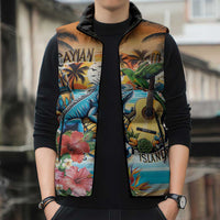 Cayman Islands Sleeveless Puffer Jacket Iguanas And Parrot Hisbius Flower - Wonder Print Shop