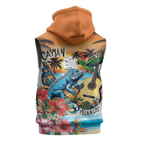 Cayman Islands Sleeveless Zip Hoodie Iguanas And Parrot Hisbius Flower - Wonder Print Shop
