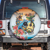 Cayman Islands Spare Tire Cover Iguanas And Parrot Hisbius Flower - Wonder Print Shop