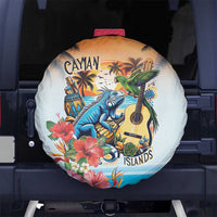 Cayman Islands Spare Tire Cover Iguanas And Parrot Hisbius Flower - Wonder Print Shop