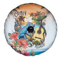 Cayman Islands Spare Tire Cover Iguanas And Parrot Hisbius Flower - Wonder Print Shop