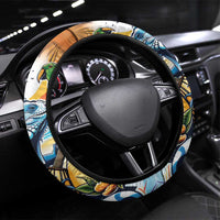 Cayman Islands Steering Wheel Cover Iguanas And Parrot Hisbius Flower - Wonder Print Shop