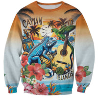 Cayman Islands Sweatshirt Iguanas And Parrot Hisbius Flower - Wonder Print Shop