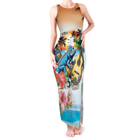 Cayman Islands Tank Maxi Dress Iguanas And Parrot Hisbius Flower - Wonder Print Shop