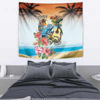 Cayman Islands Tapestry Iguanas And Parrot Hisbius Flower - Wonder Print Shop