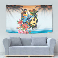 Cayman Islands Tapestry Iguanas And Parrot Hisbius Flower - Wonder Print Shop
