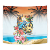 Cayman Islands Tapestry Iguanas And Parrot Hisbius Flower - Wonder Print Shop