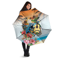 Cayman Islands Umbrella Iguanas And Parrot Hisbius Flower - Wonder Print Shop