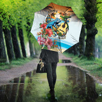 Cayman Islands Umbrella Iguanas And Parrot Hisbius Flower - Wonder Print Shop