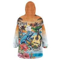 Cayman Islands Wearable Blanket Hoodie Iguanas And Parrot Hisbius Flower - Wonder Print Shop