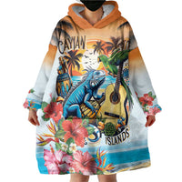 Cayman Islands Wearable Blanket Hoodie Iguanas And Parrot Hisbius Flower - Wonder Print Shop