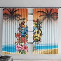 Cayman Islands Window Curtain Iguanas And Parrot Hisbius Flower - Wonder Print Shop