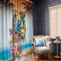 Cayman Islands Window Curtain Iguanas And Parrot Hisbius Flower - Wonder Print Shop