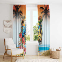 Cayman Islands Window Curtain Iguanas And Parrot Hisbius Flower - Wonder Print Shop