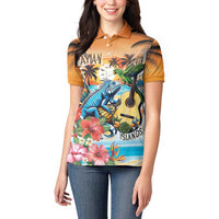 Cayman Islands Women Polo Shirt Iguanas And Parrot Hisbius Flower - Wonder Print Shop
