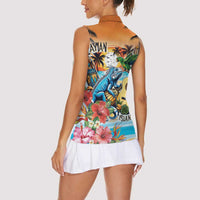 Cayman Islands Women Sleeveless Polo Shirt Iguanas And Parrot Hisbius Flower - Wonder Print Shop