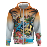 Cayman Islands Zip Hoodie Iguanas And Parrot Hisbius Flower - Wonder Print Shop