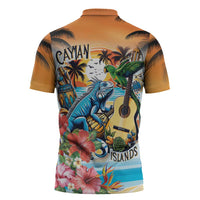 Cayman Islands Zipper Polo Shirt Iguanas And Parrot Hisbius Flower - Wonder Print Shop