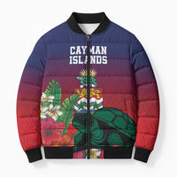 Custom Cayman Islands Bomber Puffer Jacket Green Turtle Sporty Style - Wonder Print Shop