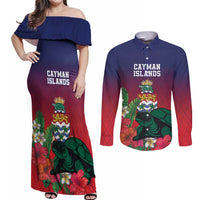Custom Cayman Islands Couples Matching Off Shoulder Maxi Dress and Long Sleeve Button Shirt Green Turtle Sporty Style - Wonder Print Shop