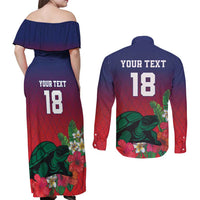 Custom Cayman Islands Couples Matching Off Shoulder Maxi Dress and Long Sleeve Button Shirt Green Turtle Sporty Style - Wonder Print Shop