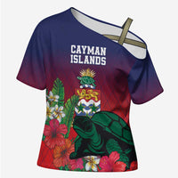 Custom Cayman Islands Cross Shoulder Shirt Green Turtle Sporty Style - Wonder Print Shop