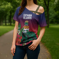 Custom Cayman Islands Cross Shoulder Shirt Green Turtle Sporty Style - Wonder Print Shop