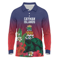 Custom Cayman Islands Long Sleeve Polo Shirt Green Turtle Sporty Style - Wonder Print Shop