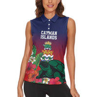 Custom Cayman Islands Women Sleeveless Polo Shirt Green Turtle Sporty Style - Wonder Print Shop
