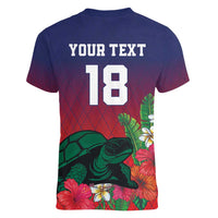 Custom Cayman Islands Women V-Neck T-Shirt Green Turtle Sporty Style - Wonder Print Shop