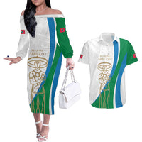 Personalized Italian Region Abruzzo Couples Matching Off The Shoulder Long Sleeve Dress and Hawaiian Shirt Italy Sporty Style - Wonder Print Shop