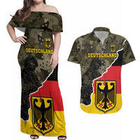 Custom Germany 1990 Couples Matching Off Shoulder Maxi Dress and Hawaiian Shirt Coat Of Arms With Camo Patterns - Wonder Print Shop