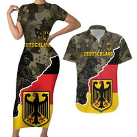 Custom Germany 1990 Couples Matching Short Sleeve Bodycon Dress and Hawaiian Shirt Coat Of Arms With Camo Patterns - Wonder Print Shop