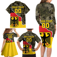 Custom Germany 1990 Family Matching Long Sleeve Bodycon Dress and Hawaiian Shirt Coat Of Arms With Camo Patterns - Wonder Print Shop