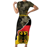 Custom Germany 1990 Family Matching Short Sleeve Bodycon Dress and Hawaiian Shirt Coat Of Arms With Camo Patterns - Wonder Print Shop